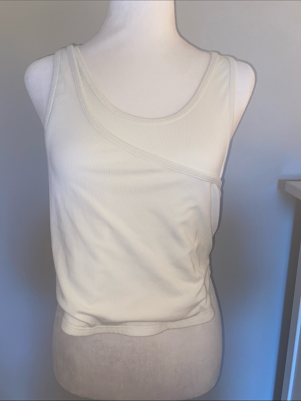 Free People Cream Ribbed Asymmetric Tank